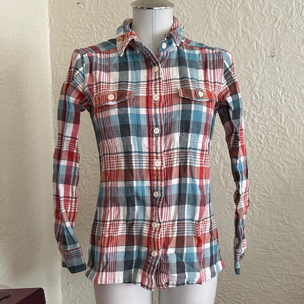 Patagonia Long Sleeve Fjord Flannel Shirt Ladies 4 Bay Laurel Toasted White